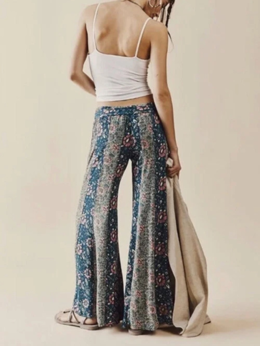 Wide-Leg Floral Print Lounge Pants - Blue - Picture 3 of 8